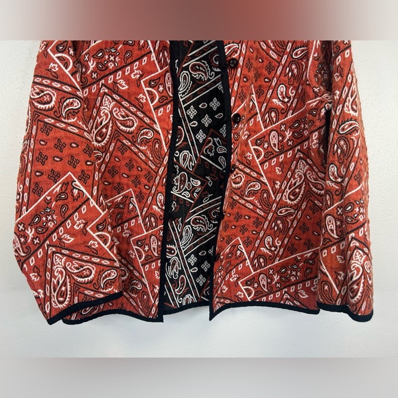 Womens M/L Reversible Red Black Paisley Bandanna Jacket Boho Western Button Up - Picture 5 of 16